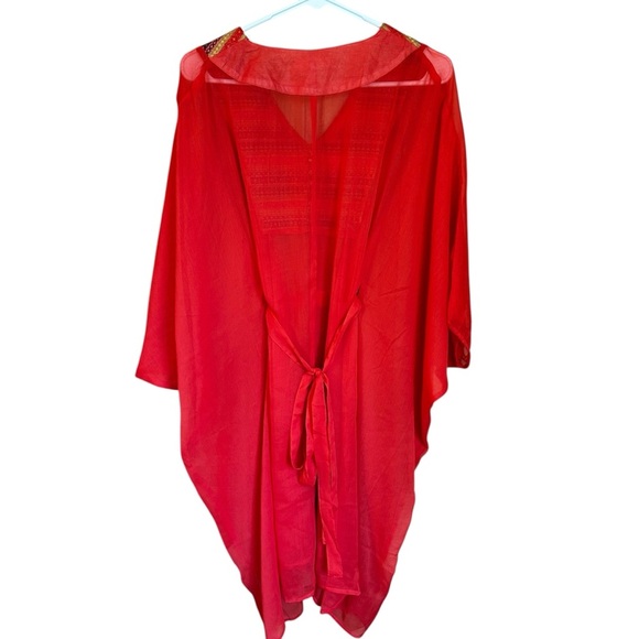 Love, Fire Orange Sheer Embroidered Caftan M - Picture 5 of 11